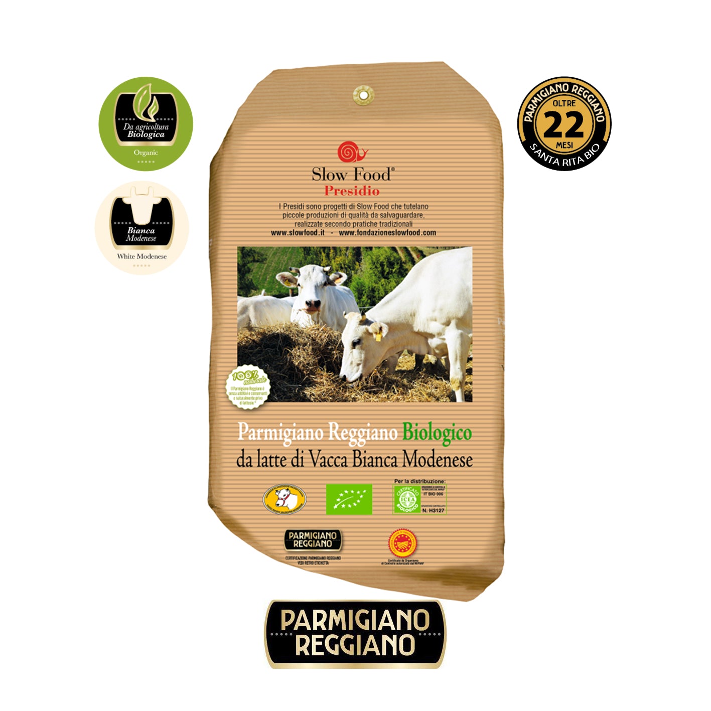 Parmigiano Reggiano BIO de MODENESE BLANC Vache Slow Food Presidium âgée de 22 à 24 mois