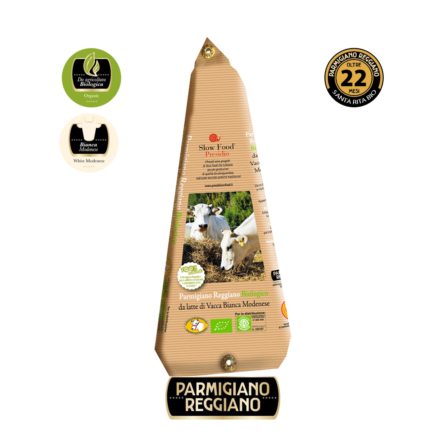 Parmigiano Reggiano BIO de MODENESE BLANC Vache Slow Food Presidium âgée de 22 à 24 mois