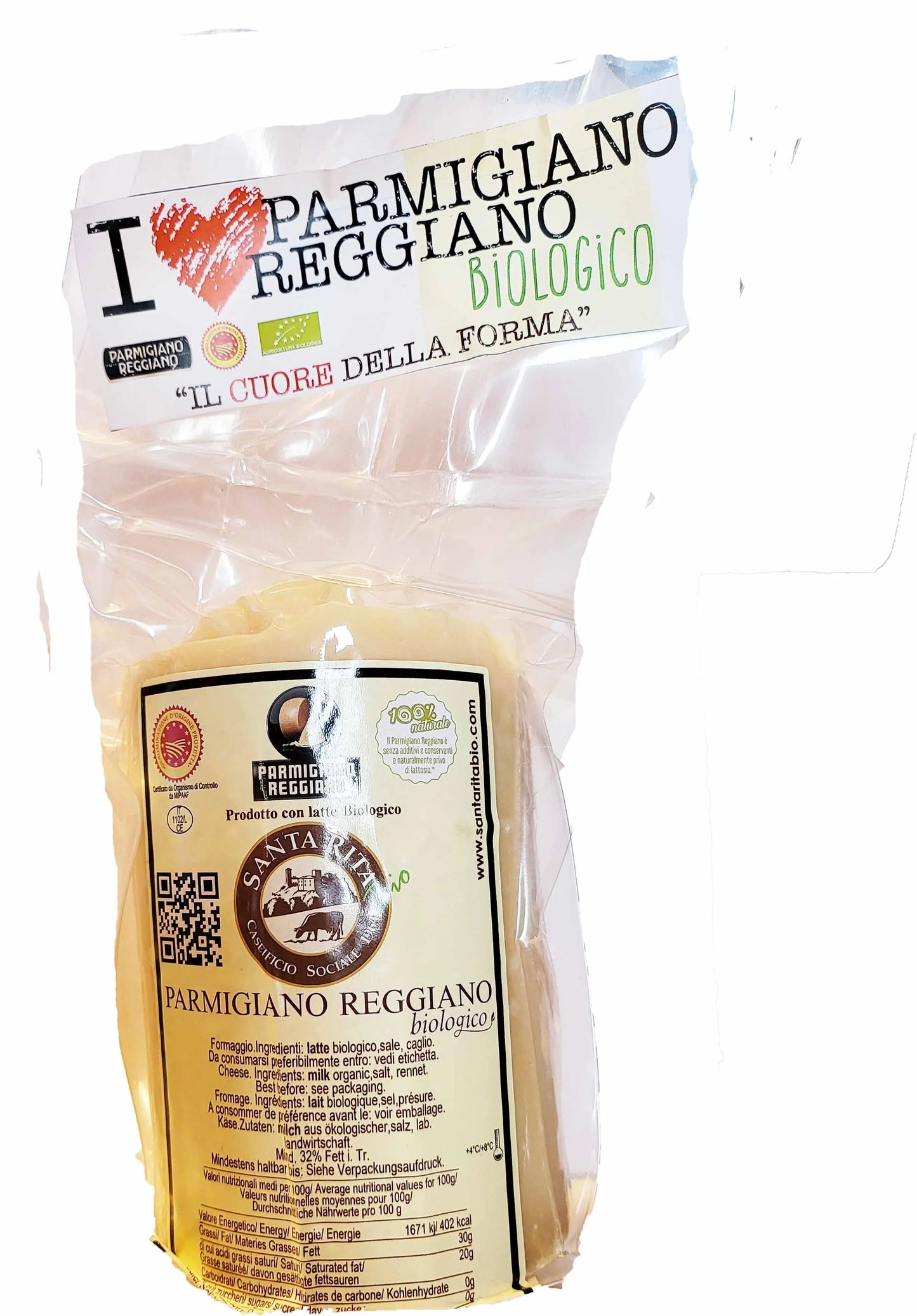 ORGANIC Parmigiano Reggiano from MODENA WHITE VACCINE Slow Food Presidium HEART aged 30-36 months